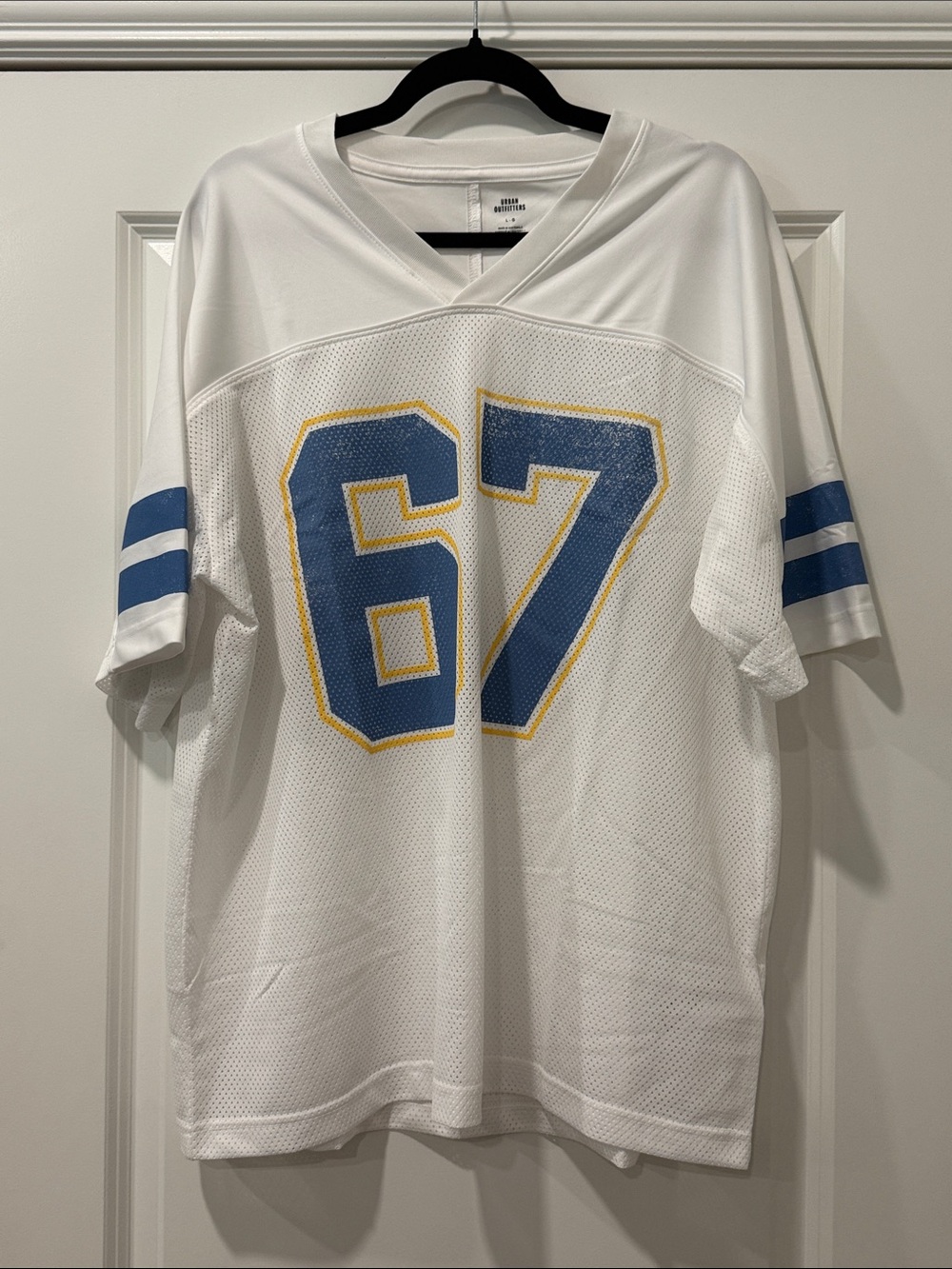 Urban Outfitters White Mesh Jersey with Blue & Gold 67 Size Large NWOT